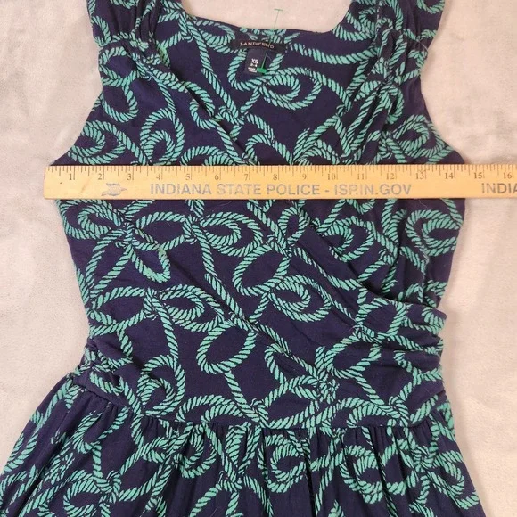 Lands' End Faux Wrap Dress Nautical Rope Pattern Jersey Sleeveless Navy XS - Picture 6 of 6